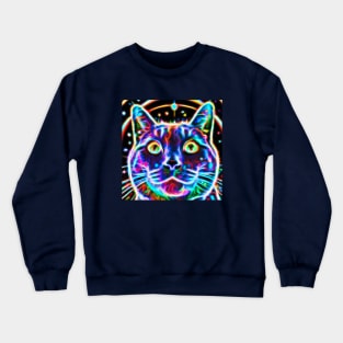 Neon Cosmic Synth Cat Crewneck Sweatshirt